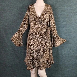 Hayden Los Angeles Leopard Print Ruffled Wrap Dress, Bell Sleeves